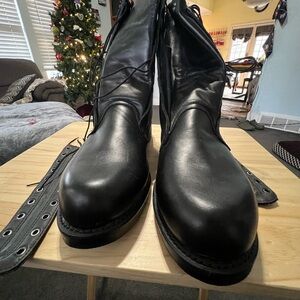 Black Leather Military Style Boots w/ Zipper Inserts